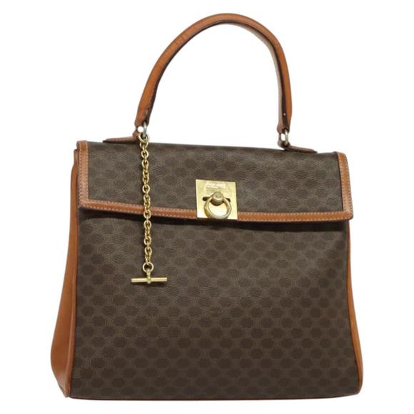 CELINE Macadam Canvas Hand Bag PVC Leather Brown Gold Auth bs28300 - Picture 1 of 16